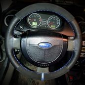 Dikişli Direksiyon Kılıfı Nubuk Deri Noktalı Deri Mavi Yüzük / Dikiş Ford Connect İçin