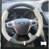 Dikişli Direksiyon Kılıfı Siyah Bej Deri Bej Yüzük / Dikişli Ford Focus İçin
