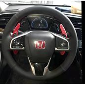 Dikişli Direksiyon Kılıfı Siyah Deri Noktalı Deri Kırmızı Dikişli Honda Civic Fc5 İçin