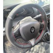 Dikişli Direksiyon Kılıfı Siyah Deri Noktalı Deri Kırmızı Dikişli Renault Clio 4 (1.Seri) İçin