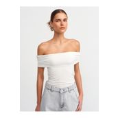 Dilvin Omuzları Açık Büzgülü Top Beyaz Kadın T-shirt