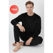 Dofi Erkek 1750 Kışlık Uzun Kollu Süpersoft Pijama Takımı – Siyah - 2XL