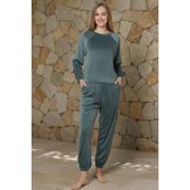 DOFİ Kadın Fitilli Kadife Yeşil Pijama Takımı