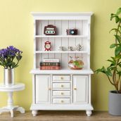 Dollhouse Vitrin Seti, 1:12 Minyatür Dollhouse Dollhouse Kitaplık, Minyatür Ahşap Mini Dolap, Teşhir Dolabı + Çalar Saat + Kitap + Balık Tankı + Kahve Fincanı Seti