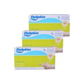 Dolphin 3 Adet 100'lü Paket Tek Kullanımlık Lateks Beyaz Pudralı Medium Muayne Eldiveni