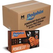 Dolphin Turuncu Orta Boy 50'li Nitril Powergrip Ekstra Kalın Elmas Dokulu Eldiven (5 adet)