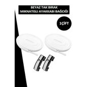 Dopar Elastik Akıllı Kilitli Bağcık Mıknatıslı Metal Tak Bırak Spor Ayakkabı Bağcığı 100 CM Beyaz