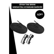 Dopar Elastik Akıllı Kilitli Bağcık Mıknatıslı Metal Tak Bırak Spor Ayakkabı Bağcığı 100 CM Siyah