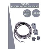 Dopar Lucky Gri Elastik Düz Ayakkabı Bağcığı Akıllı Kilitli Bağcık 100 Cm