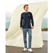 Doreanse 4523 Lacivert Desenli Cep Detaylı Uzun Kol T-Shirt Erkek Pijama Takımı