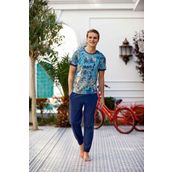Doreanse 4851 Lacivert Erkek Bisiklet Yaka Pamuklu Kısa Kol Pijama Takım
