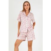 DoReMi Pink Floral Kısa Kollu Kadın Şortlu Pijama Takım PEMBE L-XL