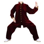 Dövüş sanatları kıyafetleri Çin geleneksel üniformaları Tai Chi için üniseks kostüm altın kadife sabah egzersizi Tai-Chi-performans elbisesi, kırmızı (Red Wine), XL