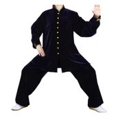 Dövüş sanatları kıyafetleri Çin geleneksel üniformaları Tai Chi için üniseks kostüm altın kadife sabah egzersizi Tai-Chi-performans elbisesi, Lacivert 1, XL