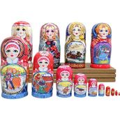 Dünyadan Hediyeler Onlu Ahşap Matruşka Bebek Seti 20CM Lüks Renkli 10 Parça M20 - Standart
