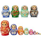 Dünyadan Hediyeler Onlu Ahşap Matruşka Bebek Seti Tombul 15CM Renkli 10 Parça T15 - Standart