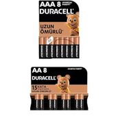 Duracell Alkalin AAA İnce Kalem Piller, 1,5 V LR03/MN2400, 8'li Paket + Duracell Alkalin AA Kalem Piller, 1,5 V LR6/MN1500, 8'li Paket