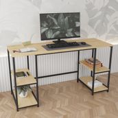 Durusilya Mobilya 140x50 cm Metal Çalışma Bilgisayar Ofis Masası Kitaplıklı Meşe
