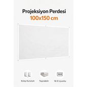 Duvar Tipi Projeksiyon Perdesi 100X150 cm Yüksek Çözünürlük Etkili - 100 x 150 cm