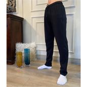 Düven Erkek Siyah Düz Paça Penye %100 Pamuklu Standart Fit Pijama Altı Normal Kesim Beli Lastikli Cepli - 2XL