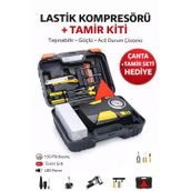 Dybox Pro Basınç Göstergeli Kompresör Oto Araç Lastik Şişirme Pompası Ve Tamir Seti 150 Psi-12v Sarı