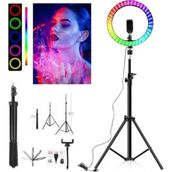 Dymax 14inç Rgb Ring Light Yuvarlak Çok Renkli Video Makyaj Işığı Dövme Tattoo LED Işığı + Işık Ayağı Tripod - 001-Renkli