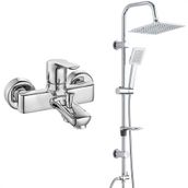E.C.A Luna Banyo Bataryası ve T-May Paslanmaz Krom Banyo Çam Kare Tepe Duş Takımı Seti
