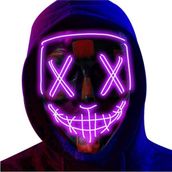 EC Shop Teknoloji World Hallowen LED Işıklı Neon Maske 3 Modlu Parti Eğlence Maskesi Mor Mor - Standart - Renkli