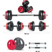 Ecgspor 17 kg Multifonksiyonel Kırmızı Siyah Halter Seti ve Dambıl Seti