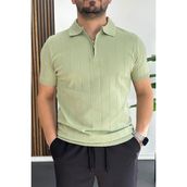 Edwox Açık Yeşil EDW452 Erkek Slim Fit Fermuarlı Polo Yaka Tişört