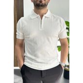 Edwox Beyaz EDW457 Erkek Desenli Polo Yaka Tişört