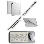 EHZ Teknoloji iPad 10.9 2022 10.Nesil Uyumlu Klavye Mouse Set + Kalem Bölmeli Standi Tablet Kılıfı - Beyaz