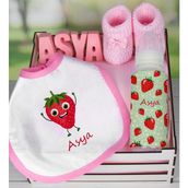 Ejoya Ahşap Sandıkta Kişiye Özel Önlük Biberon Taş Isimlik ve Patik Bebek Hediye Seti 109537