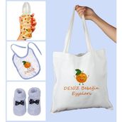 Ejoya Bebeklere Özel Çantasında Kişiye Özel Biberon Önlük ve Patik Bebek Hediye Seti 109826