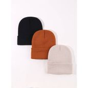 Eke Tekstil Unisex Katlamalı 3'lü Bere Seti Kiremit - Siyah - Taş Siyah - Kiremit