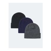 Eke Tekstil Unisex Katlamalı Antrasit - Lacivert - Siyah 3'lü Bere Seti