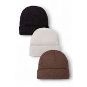 Eke Tekstil Unisex Katlamalı Beyaz - Gri - Siyah 3'lü Bere Seti