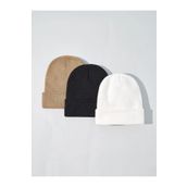 Eke Tekstil Unisex Katlamalı Beyaz - Siyah - Vizon 3'lü Bere Seti