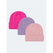 Eke Tekstil Unisex Katlamalı Fuşya - Lila - Pembe 3'lü Bere Seti