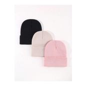 Eke Tekstil Unisex Katlamalı Pembe - Siyah - Taş 3'lü Bere Seti