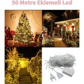 Eklemeli Fonksiyonlu Sarı 50 Metre Dekor Led - Çam Ağacı Süsü Yılbaşı Süsü - Pirinç Led