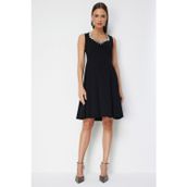 Ekol 6038 Siyah Kadın Kare Yaka Taşlı Mini Elbise