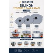 Ekostem 3'lü Silikon Isı Koruyucu Tencere ve Tava Kapağı - Koku Sızdırmaz - Okaliptus