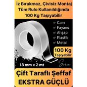 Ekstra Güçlü Çift Taraflı Bant Iz Bırakmaz Şeffaf Çok Amaçlı Tamir Silikon Montaj Bandı 18MM x 2mt
