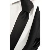 Ekstra Ince Siyah Renk Düz Slim Fit 4 cm Genişliğinde Kravat Mendil Seti Slim Fit Dar - Standart