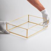 El Crea Designs 35x25x8cm Tepsi Cam Pirinç Gold Damat Kahvesi Nişan Sunum Tepsisi Yapımı