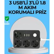 Eldenör 3 USB Çıkışlı 4’lü Akıllı Priz 2500W 2 Metre Kablo
