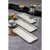 Elegante Baton Serisi Krom Sunum Tepsisi, Söz Nişan Tepsisi, 33X13CM, Avangart Dizayn, 3 Adet
