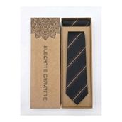 Elegante Cravatte Siyah Renk Çizgili Pamuklu Erkek Kravat - 7 cm Modern Kesim Şeritli Tasarım