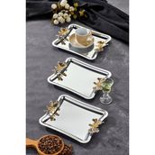 Elegante Square Serisi, Duo Volo Prezioso Kulp Desenli Krom Sunum Söz Nişan Tepsisi, 22CM, 3 Adet